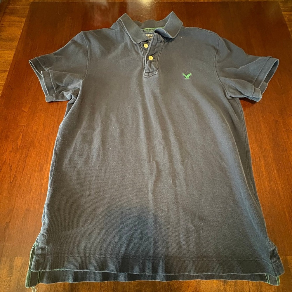 American Eagle Outfitters Vintage Fit Eagle Polo Shirt Classic‎ Logo Black Green